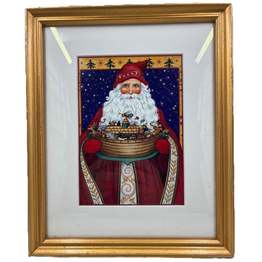 VTG Santa & Ark Christmas Framed Print By Riley Blake St. Nicholas, Kris Kringle